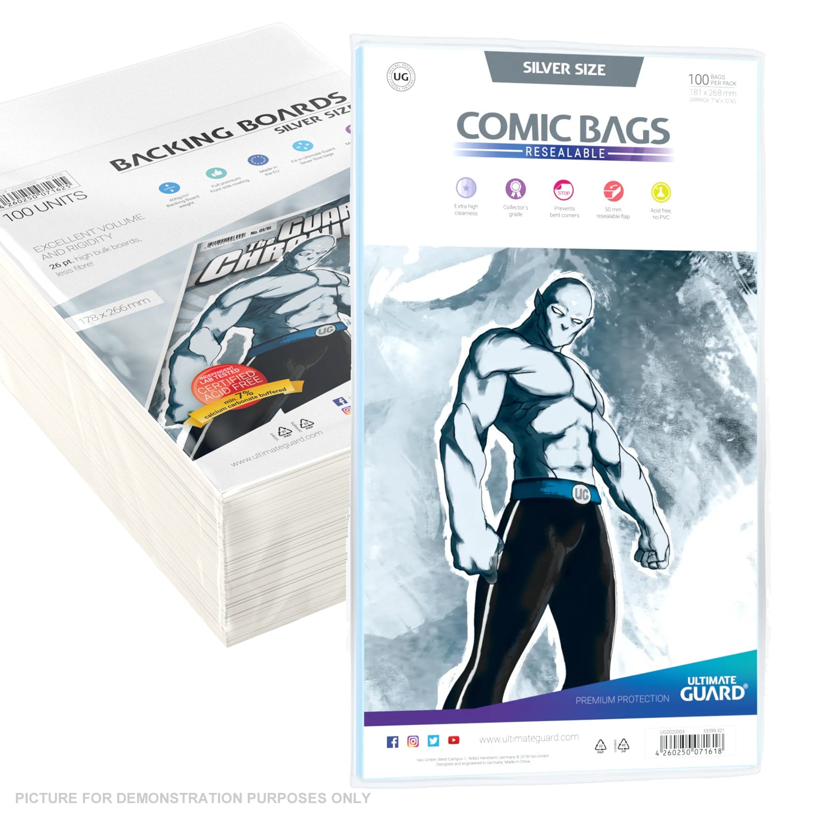 COMIC COMBO - ULTIMATE GUARD - RESEALABLE SILVER Size Comic Bags & Backing Boards x 100